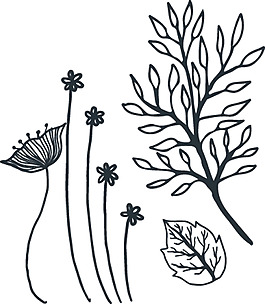 黑白线条花朵装饰素材