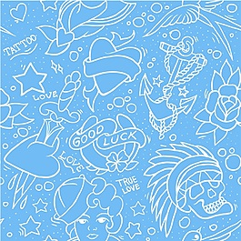蓝色海滩手绘背景素材
