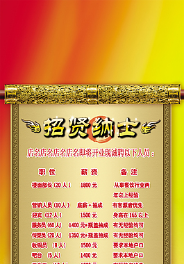 彩色創意飯店招聘宣傳海報