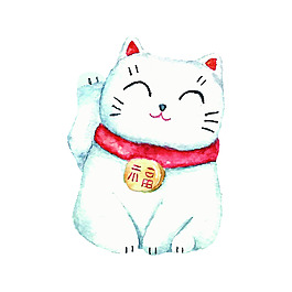 招財貓水彩裝飾元素
