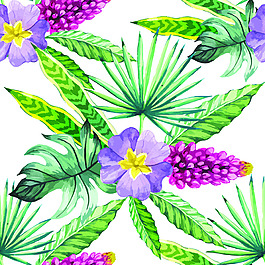 手绘花草填充背景矢量素材
