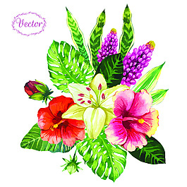 组合花草填充背景矢量素材