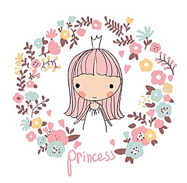 可愛卡通女孩花飾素材