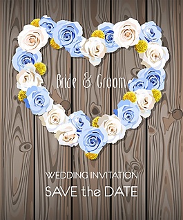 愛心型唯美水彩婚禮花朵矢量背景素材