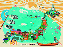 日本旅游創(chuàng)意裝飾地圖矢量素材