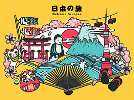 卡通創(chuàng)意日本旅游廣告矢量素材