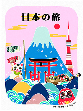 日本旅游手繪景點(diǎn)廣告矢量素材
