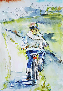 孩子學(xué)車水彩畫矢量廣告背景