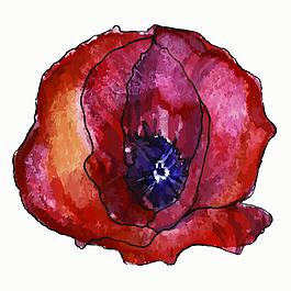 紅色浪漫花卉水彩畫矢量裝飾圖案