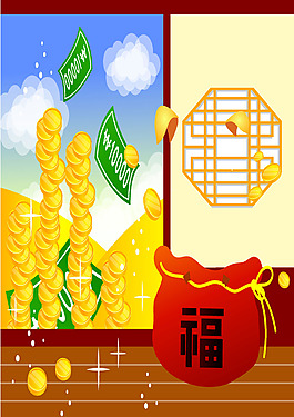 中国风金币福袋背景