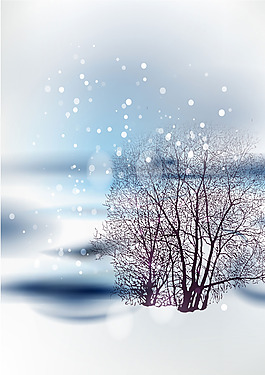 浪漫枯樹雪花背景