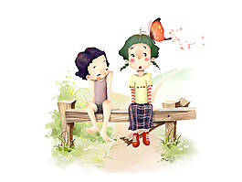 小女孩童年生活元素素材