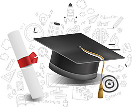 手繪畢業學士帽元素