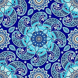 藍色民族風印花圖案矢量素材