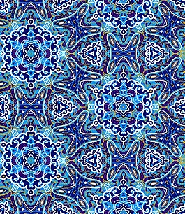 藍色民族風花卉圖案矢量素材