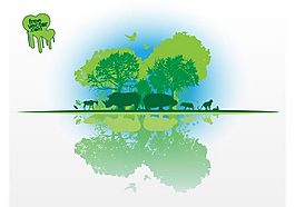 綠色植物動物剪影矢量素材