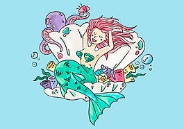 海洋美人魚(yú)矢量素材