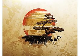 迎客松太陽矢量素材