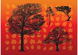 樹木紅色背景素材