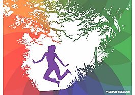 自然美女跳舞剪影矢量素材