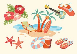 夏天沙灘度假矢量素材