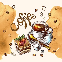 復(fù)古風(fēng)格咖啡甜品海報(bào)矢量素材