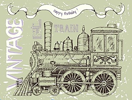 創(chuàng)意火車頭交通工具卡片矢量背景素材