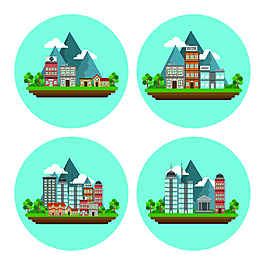 卡通扁平化城市建筑矢量素材