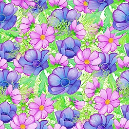 花海水彩花朵樹莓拼接背景圖案矢量