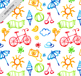 夏日郊游元素無縫背景矢量圖