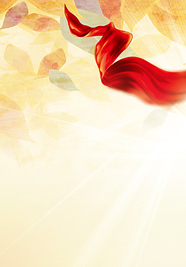 紅色絲帶彩色樹葉H5背景素材