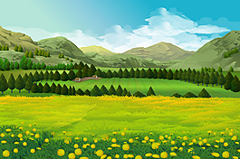 矢量手繪田野草原風景背景素材