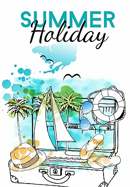 手繪創(chuàng)意夏天旅行插畫