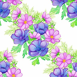 手繪水彩花朵拼接背景圖案矢量