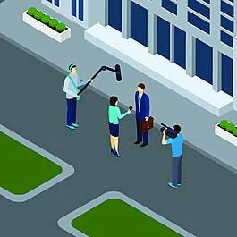 商業(yè)采訪扁平化創(chuàng)意場景設(shè)計矢量