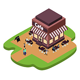 卡通咖啡店扁平化創(chuàng)意場(chǎng)景設(shè)計(jì)矢量