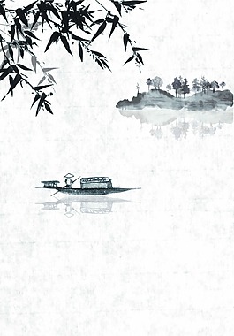 江上小舟水墨畫海報背景素材