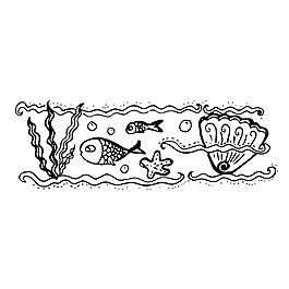 海洋生物素描樹枝裝飾矢量素材