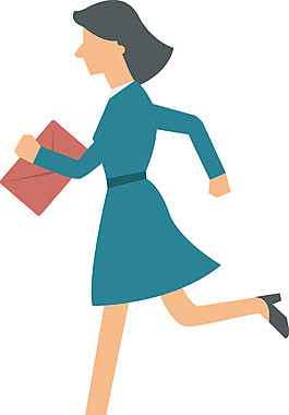 拿著文件奔跑的扁平化商務(wù)女性