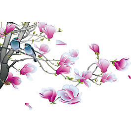 中國(guó)風(fēng)白玉蘭花枝裝飾圖