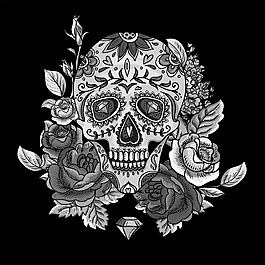 恐怖骷髏與鮮花矢量素材