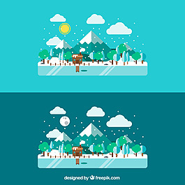 冬季山中湖泊风景banner矢量素材
