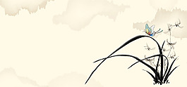 中國風素雅水墨蘭花banner背景