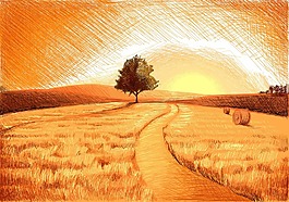 矢量秋季風景素描手繪背景