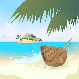 小船矢量夏天沙灘海報背景