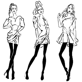 卡通女郎線稿矢量素材