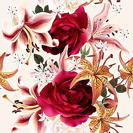 百合卡通矢量花朵背景素材