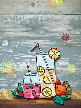 手繪水彩果汁飲料背景圖