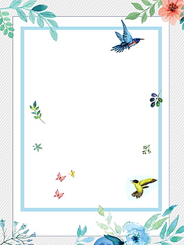 簡約小鳥花草背景圖