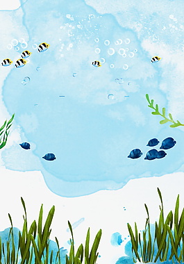 水墨藍色花草背景圖